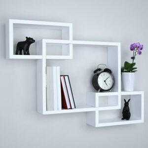 Set of 3 Intersecting Wall Cube Shelves – Modern Wood Floating Shelves for Decorative Storage