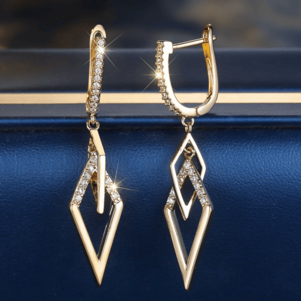 Champagne Gold White Diamond Rhombus Earrings