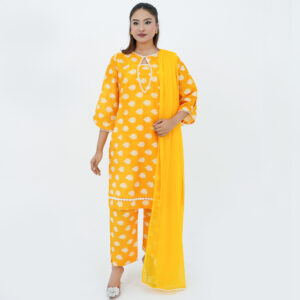 Printed Yellow Stitched 3- Piece Lawn Suit