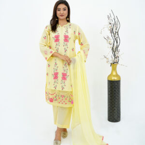 Soft Yellow Embroidered Lawn 3-Piece Suit