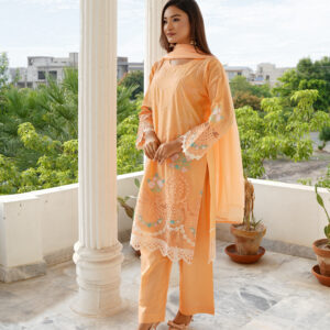 Peach 3-Piece Stitched Embroidered Lawn Suit